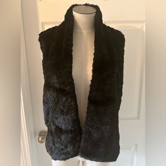 Loft Dressy Cozy Cotton Wool Knit Faux Fur Soft Open Sweater Vest Size Small - Picture 1 of 5
